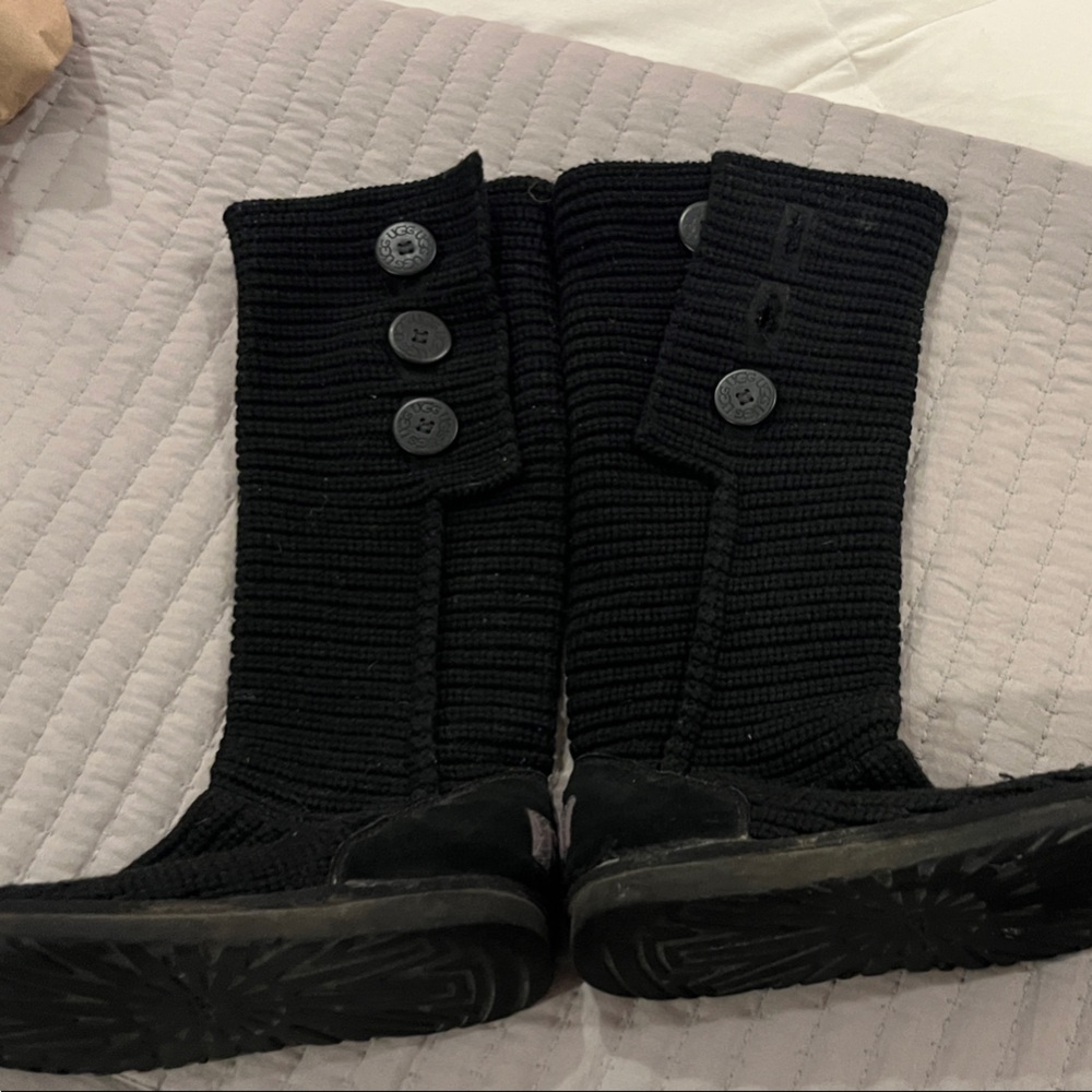 UGG Black Knit Boots with Button Detail